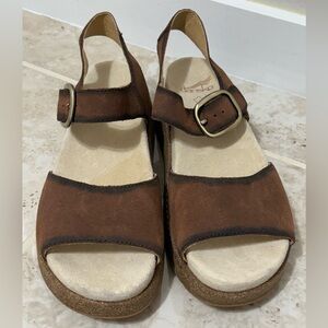 Dansko Women’s Bianca Burnished Suede Sandals in Brown Color (Size 41).